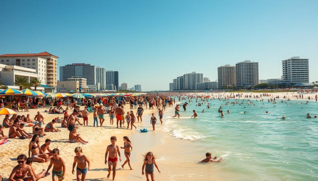 crowded beach during spring break